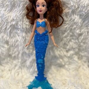 Blue Mermaid Doll with Brown Hair